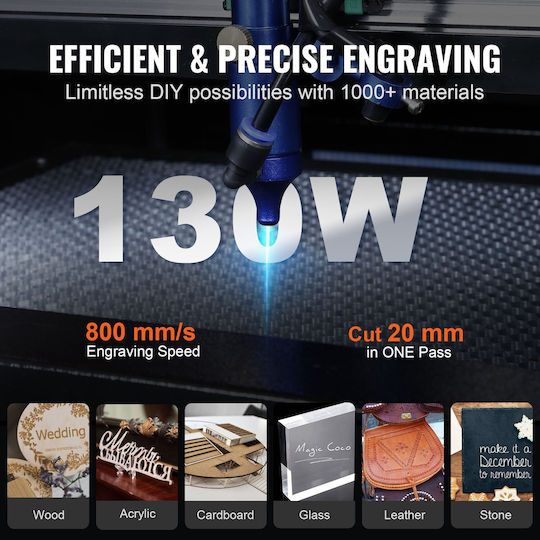 Vevor 130w Laser Engraving Cutting Machine Working Area 900 X 1400 Mm Max 20 Mm
