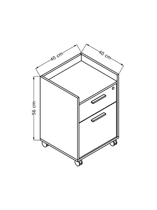 Gamer Office Storage Chipboard Drawer with Wheels, Lock & Drawers Black Velvet-Black Metal L40xW40xH56cm
