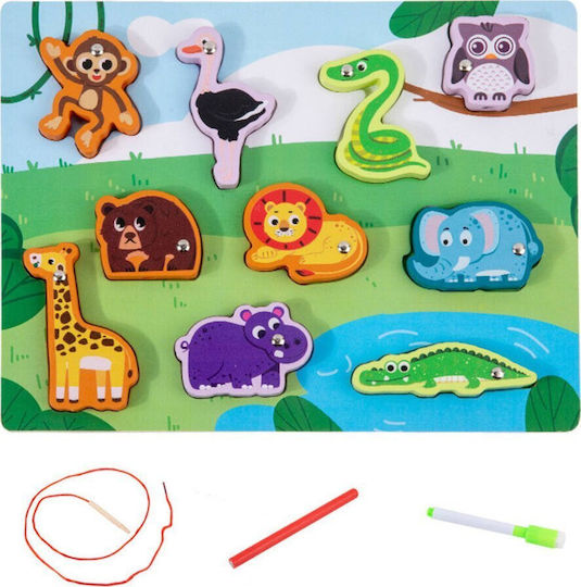 Дървено Детски Пъзел с Шипове Животни Lean Toys