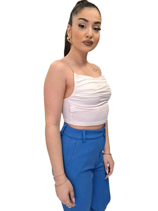 Damen Bluse Satin Drapierung mit Trägern White