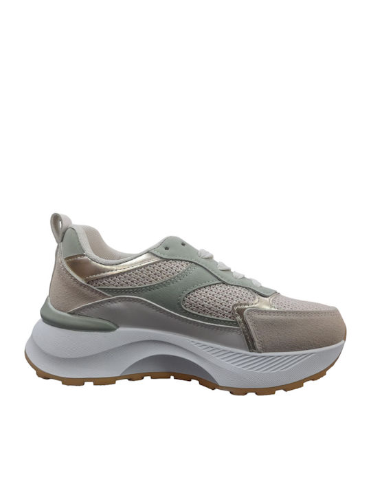 Γυναικεία Flatforms Sneakers Μπεζ Με Πράσινο