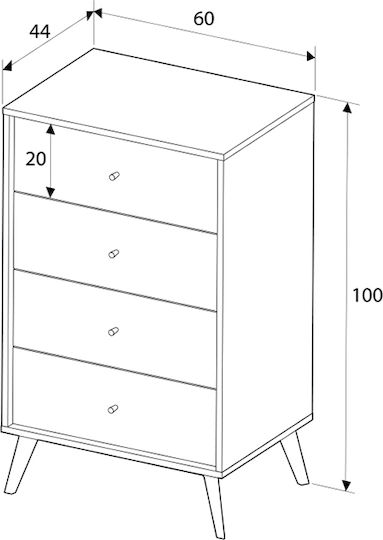 Terra Wooden Chest of Drawers Florida Oak 60x44x100cm