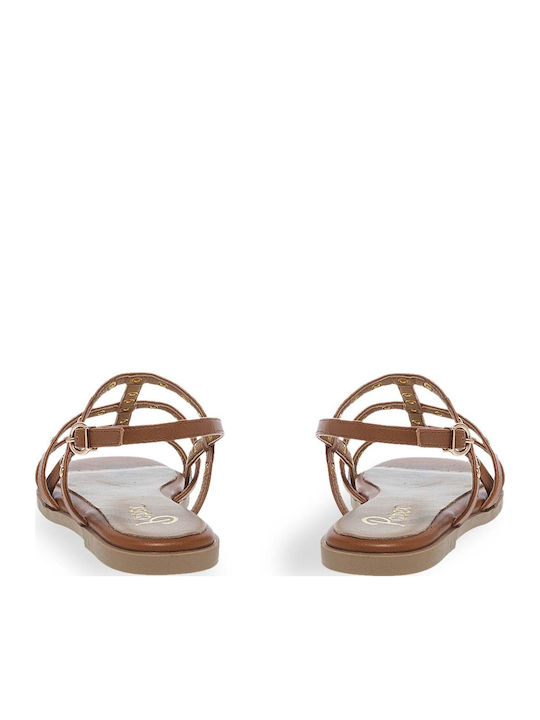 Women's Flat Sandals in Tabac Brown Color