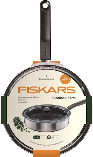 Fiskars Τηγάνι από Ανοξείδωτο Ατσάλι Με Καπάκι με Αντικολλητική Επίστρωση 26cm