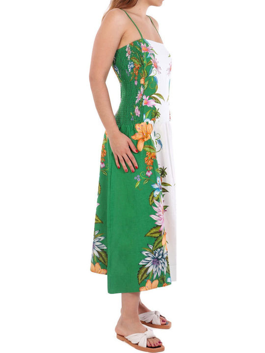 Summer Midi Dress White-Green