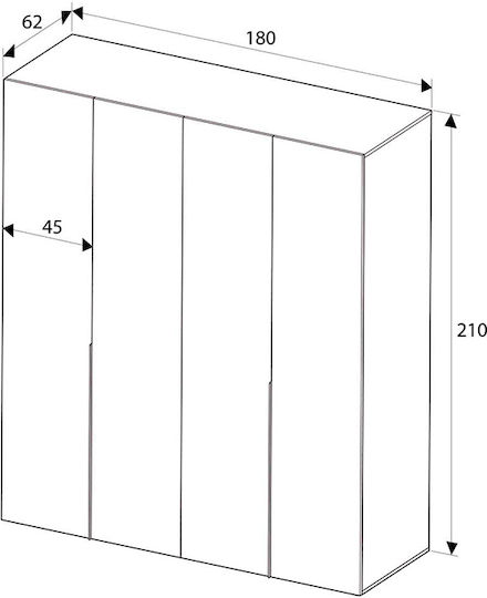 Vier Türen Kleiderschrank Oryana Walnut 180x62x210cm