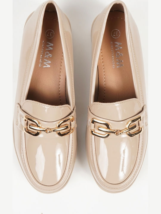 Patent Leather Women's Loafers in Beige Color