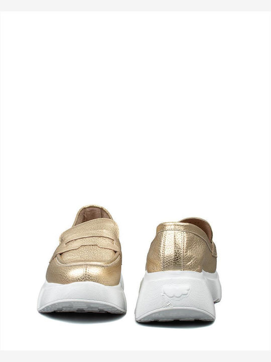 Δερμάτινα Γυναικεία Loafers σε Χρυσό Χρώμα