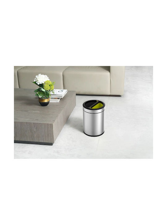 Trash Bin Eko Round Open Top 2x5 Liters 2 Compartments Stainless Steel
