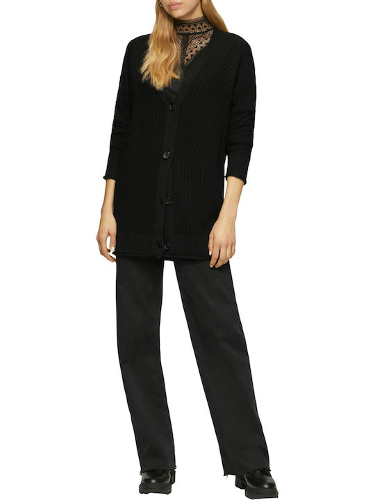 Long Women's Knitted Cardigan Black