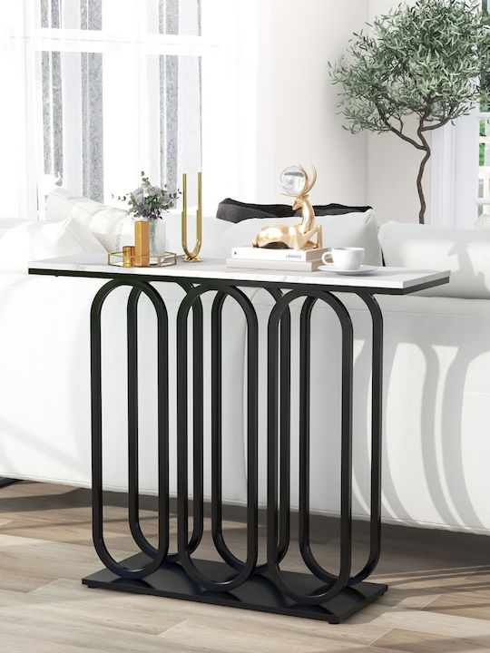Console Table Wood & Metal Black Velvet-Black Metal L100xW30xH80cm