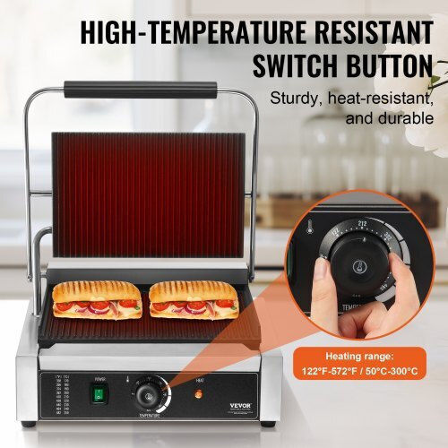 Vevor Commercial Sandwich Maker with Ribbed Top and Ribbed Bottom