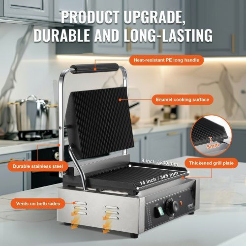 Vevor Commercial Sandwich Maker with Ribbed Top and Ribbed Bottom