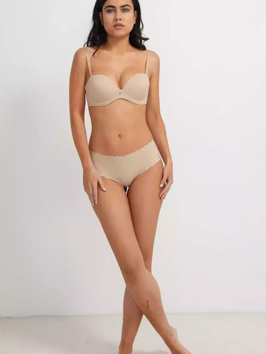 Balconette Push Up Balconette Strapless Bra Underwire Beige
