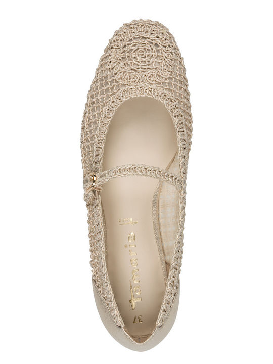 Fabric Ballerinas With strap Gold