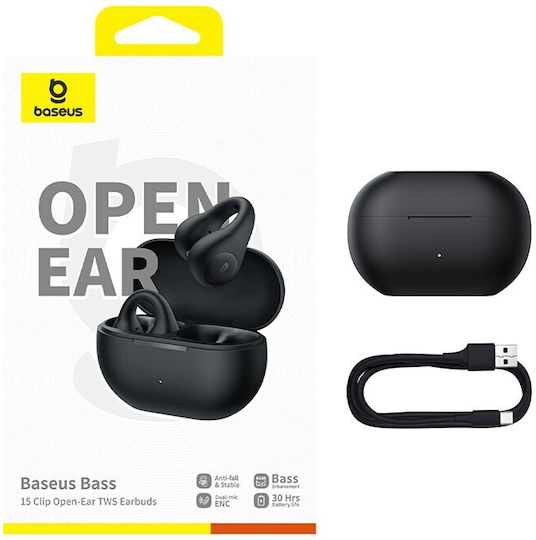 Baseus Bass 15 Clip Open Ear Bluetooth Handsfree Earphones with Charging Case Black