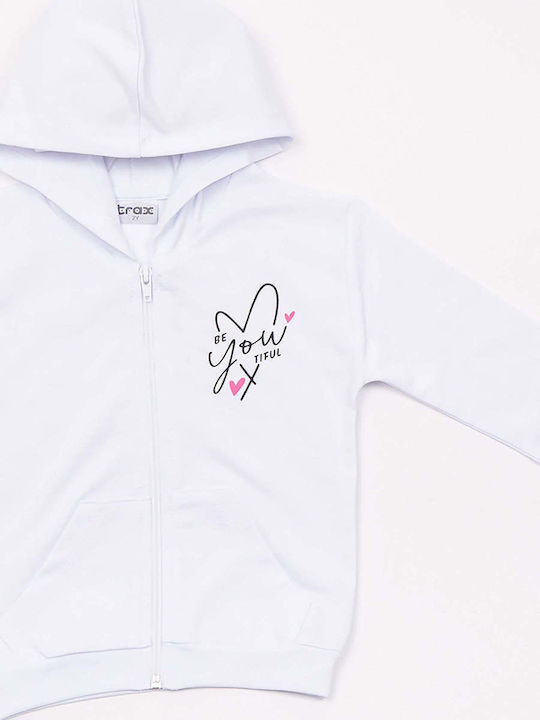Kids Cardigan Sweatshirt Cotton with Hood White
