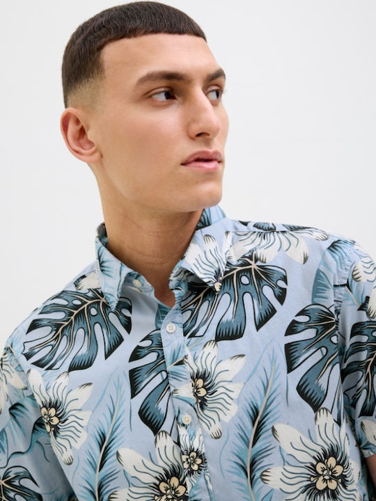 Short-sleeved Cotton Shirt Chambray Blue, Blue