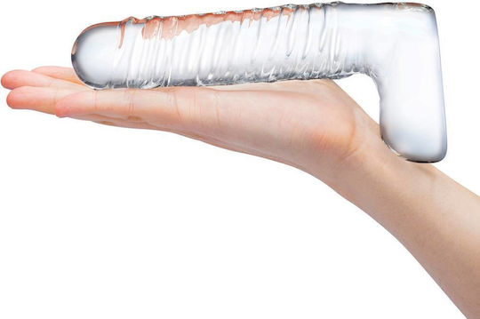 Glas Ribbed Γυάλινο Dildo με Όρχεις 20cm