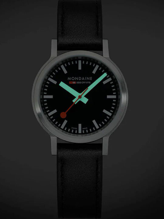 Mondaine Γυναικείο Ρολόι 34mm Μπαταρίας με Μαύρο Δερμάτινο Λουράκι