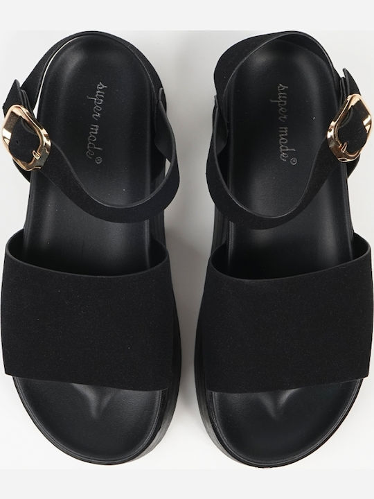 Women's Suede Ankle Strap Platforms Black