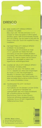 Dresco Bicycle Chain 1/2 "x3/32" 116 Links 6 Speed City Hub Gear 6 Speed 116 Links 5251406