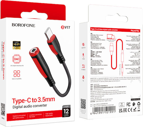 Borofone Convertor USB-C Masculin la 3.5mm Feminin 1 Bucată