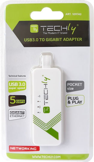 Techly DATA USB-ETGIGA-3A Αντάπτορας Δικτύου USB με Ενσύρματη Σύνδεση Gigabit Ethernet