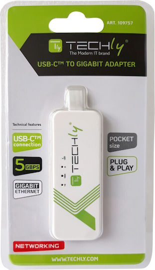 Techly IADAP USB31-ETGIGA3 Αντάπτορας Δικτύου USB-C με Ενσύρματη Σύνδεση Gigabit Ethernet