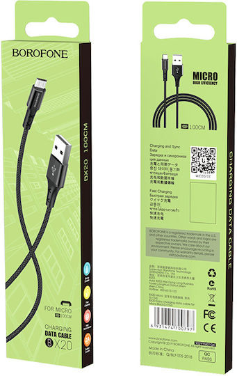 Borofone Braided USB 2.0 to micro USB Cable Μαύρο 1m (BX20)