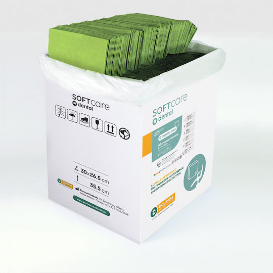 Bournas Medicals Zahntuch Grün 2ply + 1ply mit Dispenser 125Stück