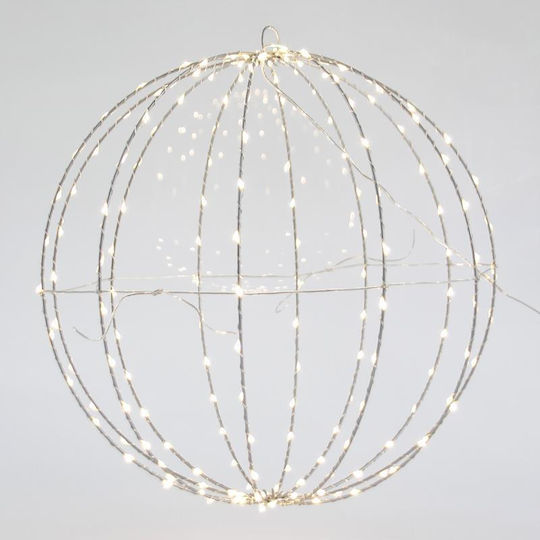 Eurolamp Silberne Metall-Illuminationskugel 40cm 240 Mini-LED mit festem Transformator Silber-Kupferdraht Warmweiße LED 3m Stromverlängerung IP44