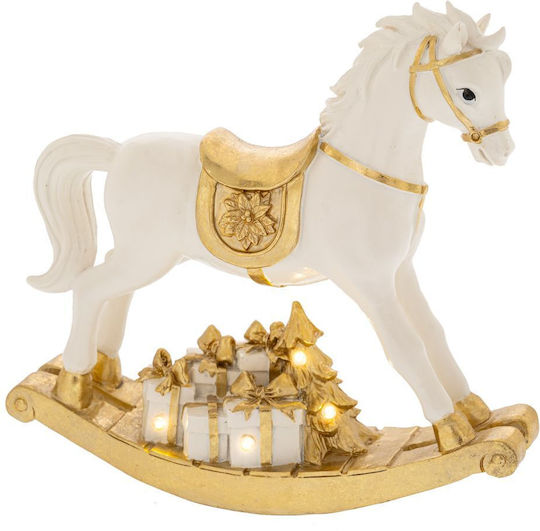 Iliadis Weiß-goldenes Polyresin-Pferd 19x5x18cm