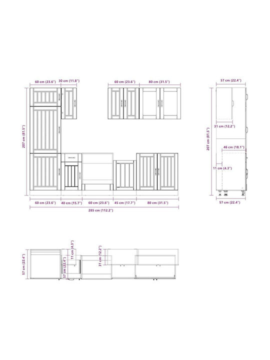 Kalmar Set Dulapuri de Bucătărie Suspendate & de Podea Cafea 60x57x207buc