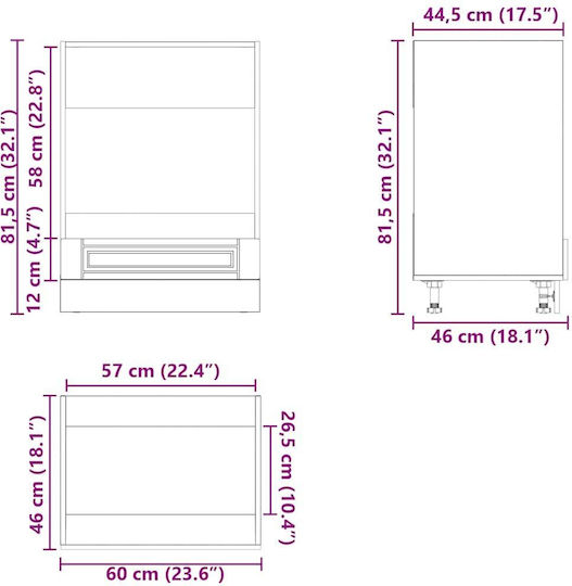 Porto Ντουλάπι Κάτω Φούρνου Καφέ Δρυς 60x46x81.5εκ.