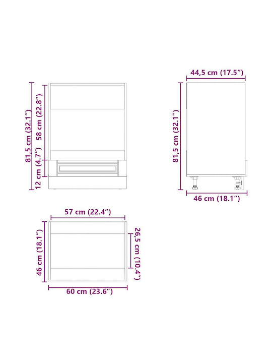Porto Ντουλάπι Κάτω Φούρνου Μαύρο 60x46x81.5εκ.