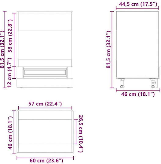Porto Dulap Inferior pentru Cuptor Negru 60x46x81.5buc