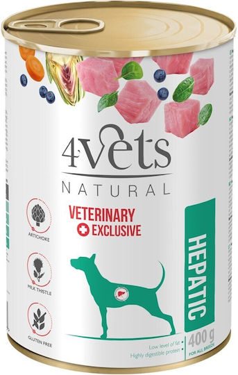 4Vets Natural Hepatic Wet Food Dogs in Cans Diet with Turkey Grain-Free & Gluten-Free 400gr