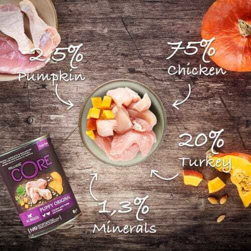 Wellness Core Duo Protein Wet Food for Puppies in Cans with Turkey and Chicken Grain-Free 400gr