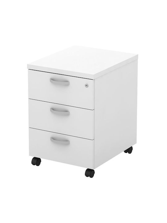 Office Storage Chipboard Drawer with Wheels & 3 Drawers White L40xW48xH62cm