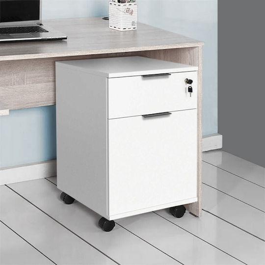 Office Drawer Rio Wooden with Wheels and Lock White 41x45x61cm