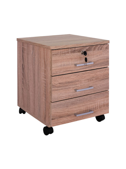 Hayden Office Storage Chipboard Drawer with Wheels, Lock & 3 Drawers Sonama L38xW39.5xH50cm