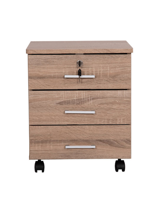 Hayden Office Storage Chipboard Drawer with Wheels, Lock & 3 Drawers Sonama L38xW39.5xH50cm