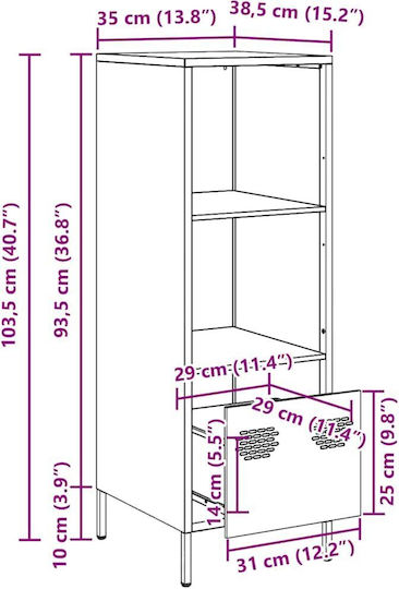 Metallisches Büroaufbewahrungsschrank Weiß 35x39x103,5cm