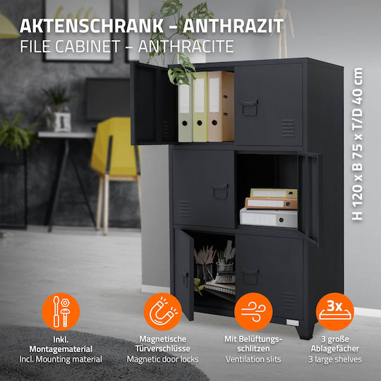 Cabinet De Birou Metalic Antracit 75x40x120cm