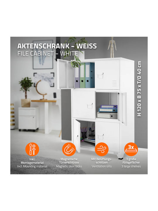 Office Storage Metal Cabinet White L75xW40xH120cm