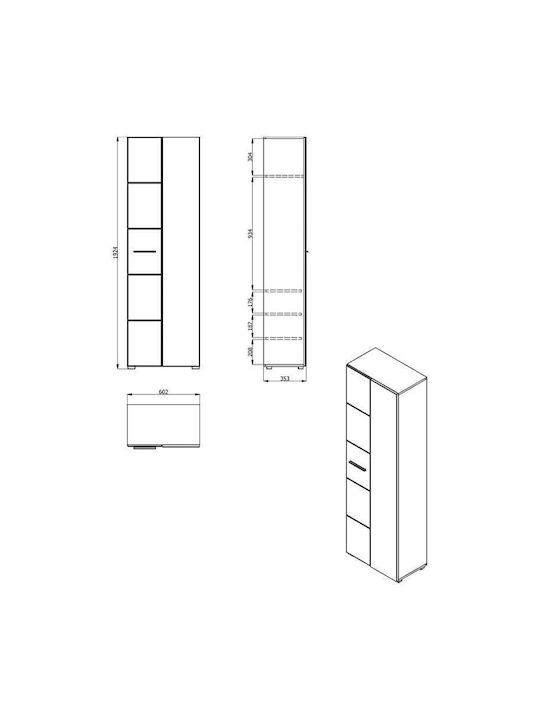 Beny 2K OG Entry Furniture with Mirror / Shoe Rack & Wardrobe White 60x35x192.5cm