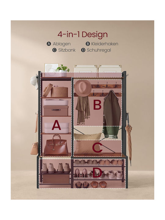 Vasagle Hall Tree Bench Shoe Storage Hallway Coat Rack Shoe Bench 5 Storage Shelves 9 Coat Hooks 6 Side Hooks 140 X 120 X 190 Cm Vintage Brown Ink Black Hsr426b01