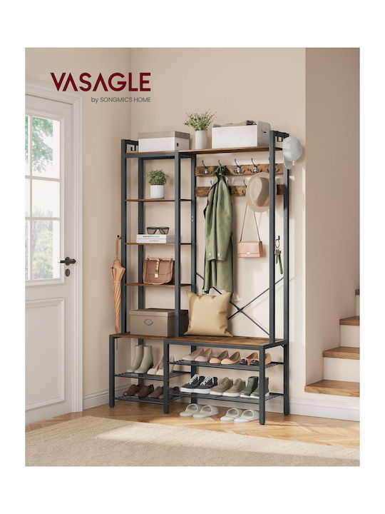 Vasagle Hall Tree Bench Shoe Storage Hallway Coat Rack Shoe Bench 5 Storage Shelves 9 Coat Hooks 6 Side Hooks 140 X 120 X 190 Cm Vintage Brown Ink Black Hsr426b01