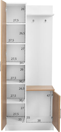Janice Mobilier de Intrare cu Oglindă / Cuier & Dulap Sonoma / Alb 70x37x181buc